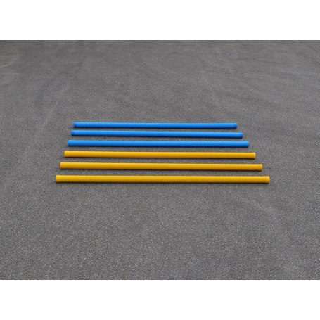 Satz mit 6 Hindernisstangen 3 m blau und gelb, aus Kunststoff mit Holzkern